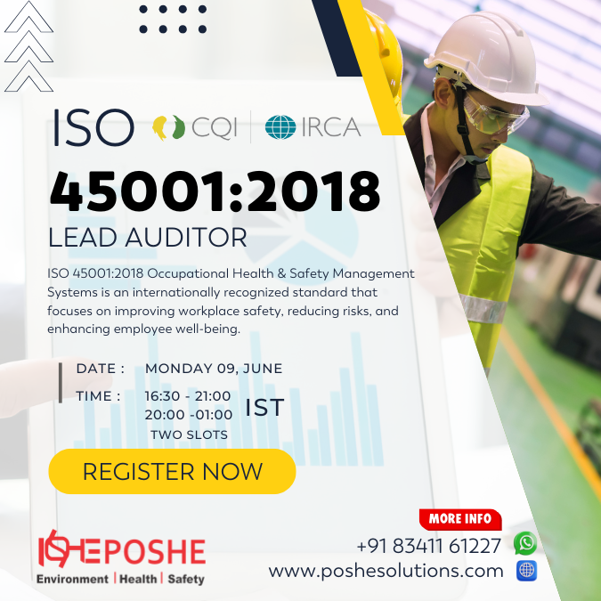 ISO 450012018 Lead Auditor Training - Vizag - Poshe Solutions ISO 45001:2018 Training